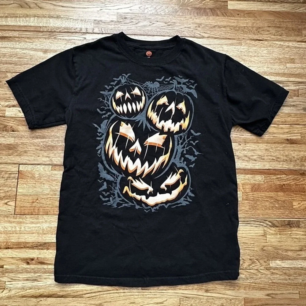 JACK-O-LANTERN PUMPKIN BAT T-SHIRT BLACK HALLOWEEN KIDS‎ SIZE L 10-12